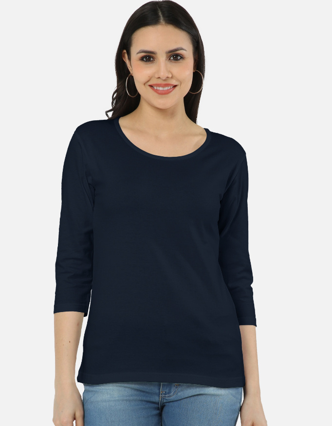 Women's Navy Blue Full Sleeve T-shirt