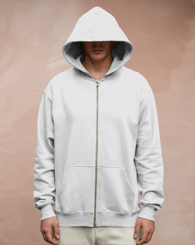 Men's White Zip Hoodie