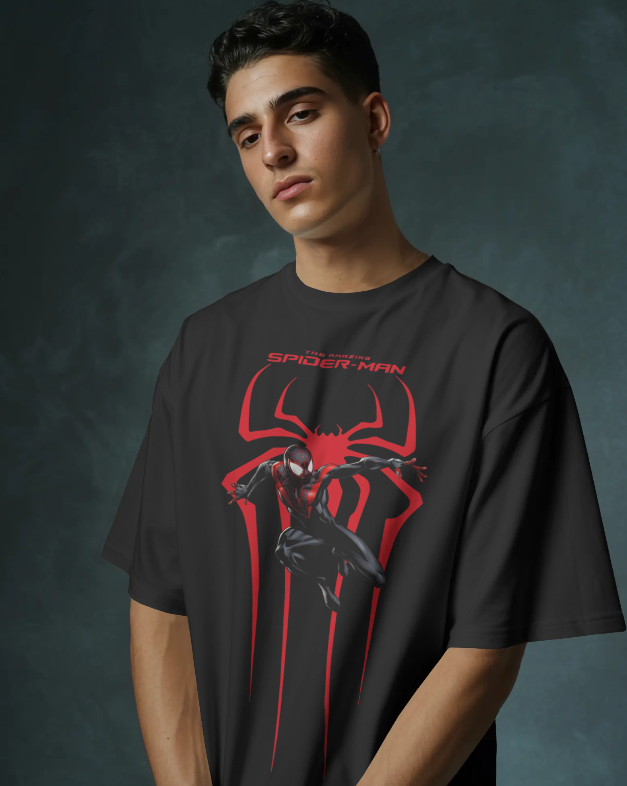 Men's Black Spider Man Oversized T-Shirt