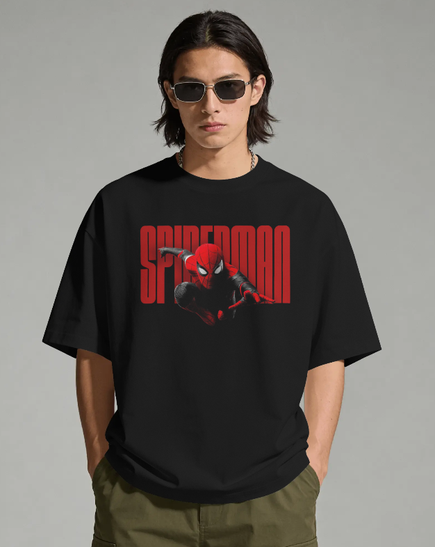 Men's Black Spider Man Oversized T-Shirt